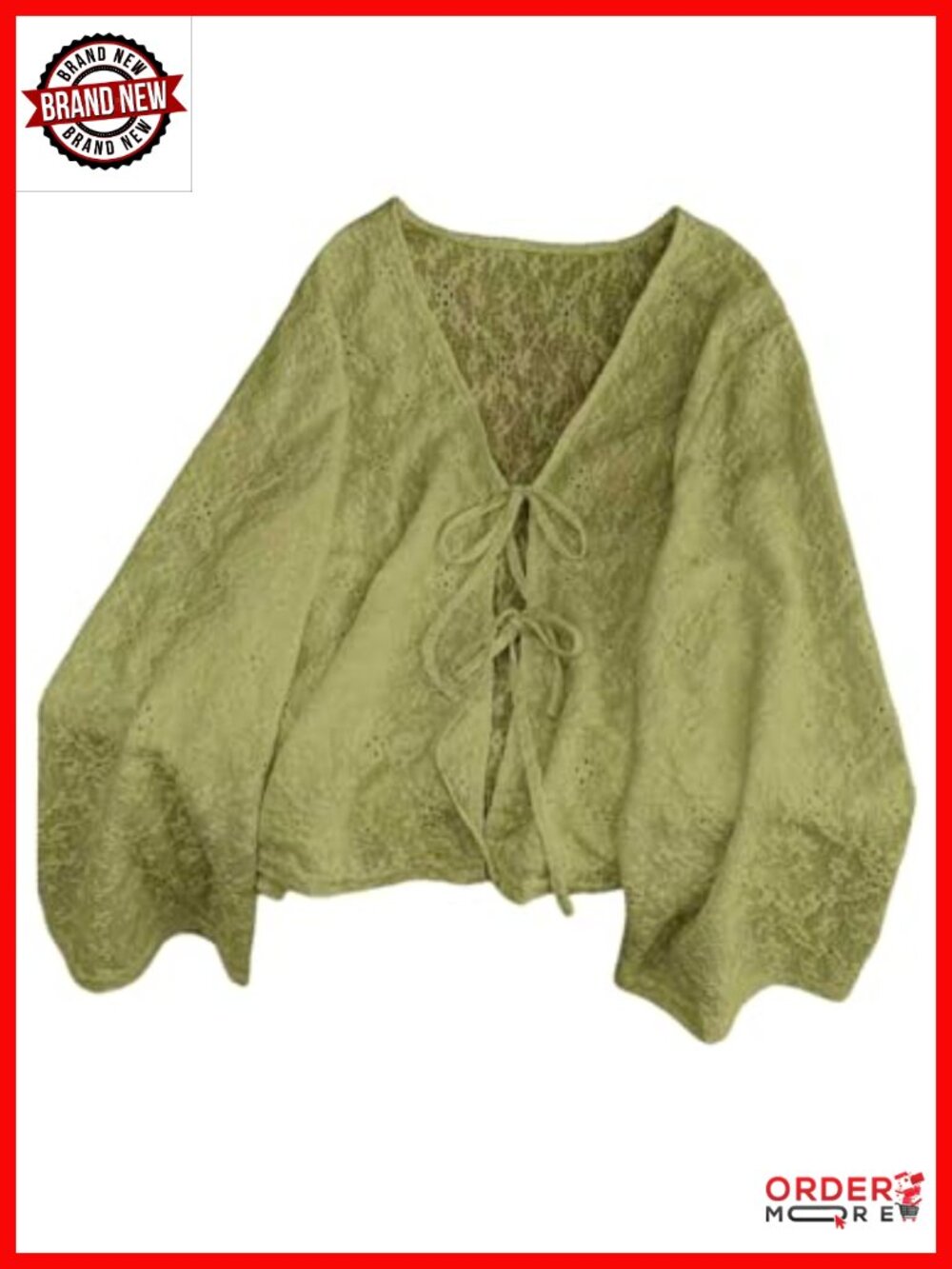 Plus Size Boho Blouse Long Sleeve V Neck Eyelet Embroidered Tie Front Flared - Picture 1 of 4